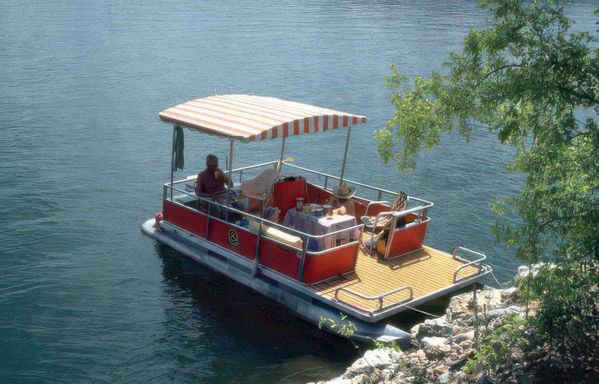 pontoon boat lake Vintage A4 Photo Print