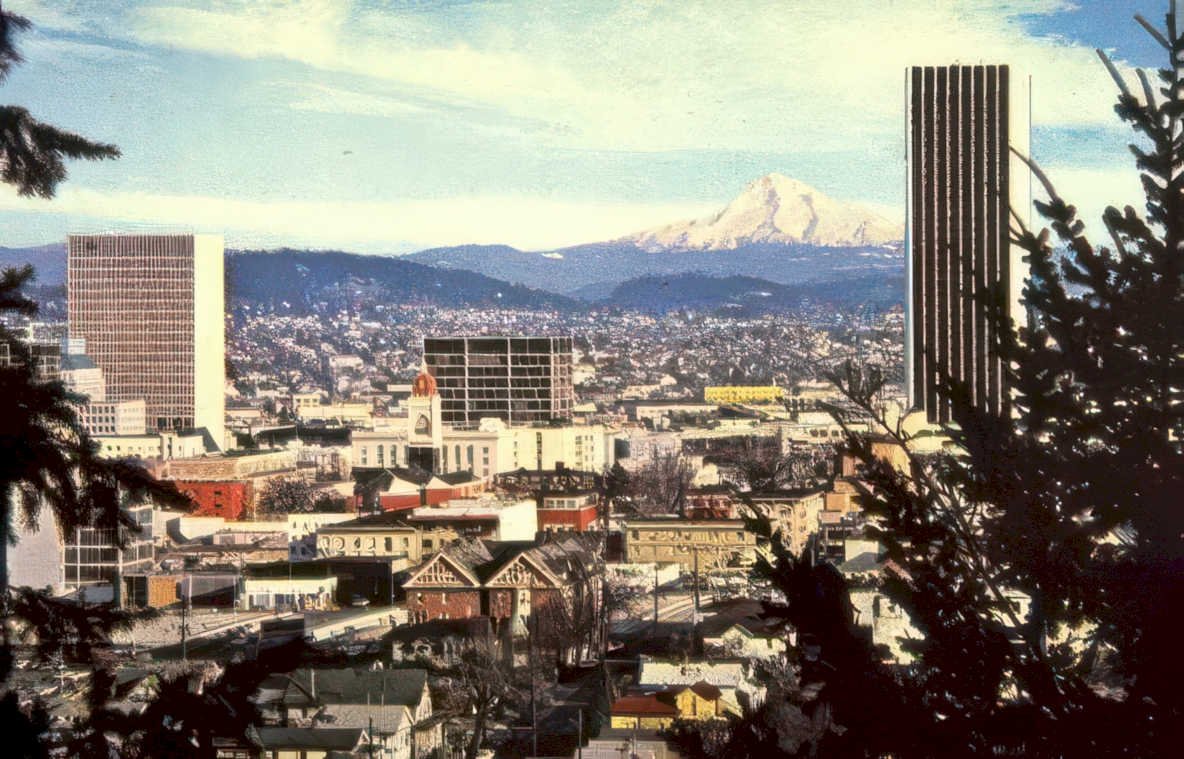 portland skyline mount Vintage A4 Photo Print