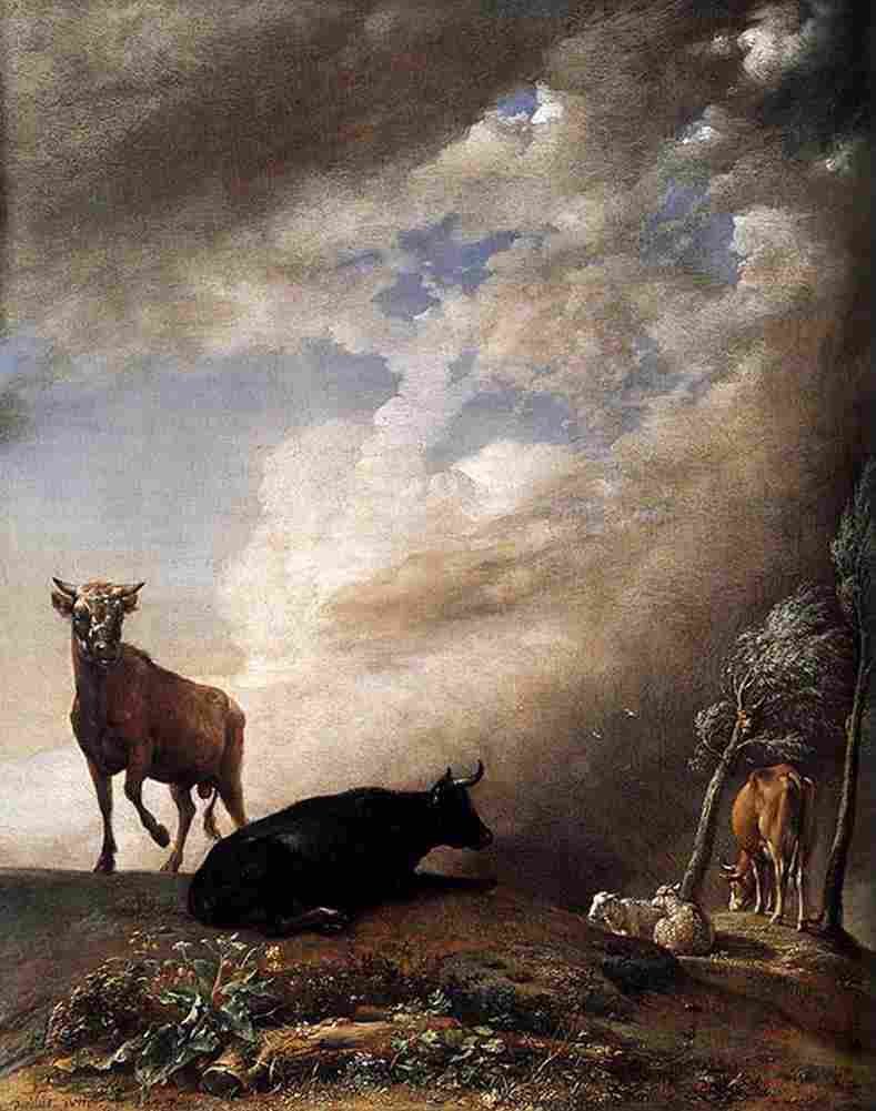 pot Cattle and Sheep in a Stormy Landscape Art A4 Photo Print