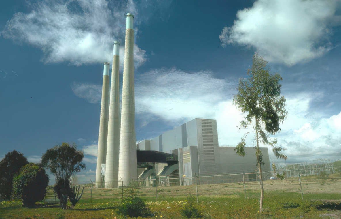 power plant smokestacks Vintage A4 Photo Print