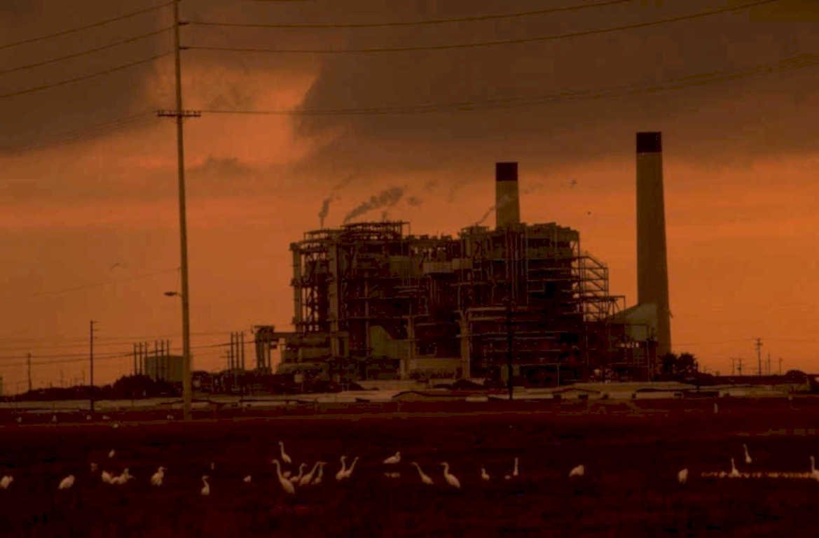 power plant sunset 1980s 1990s A4 Photo Print