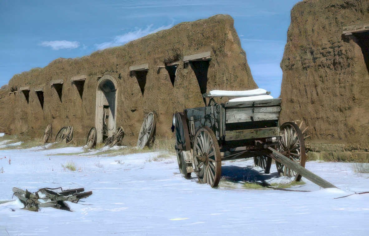 pueblo wagon snow Vintage A4 Photo Print