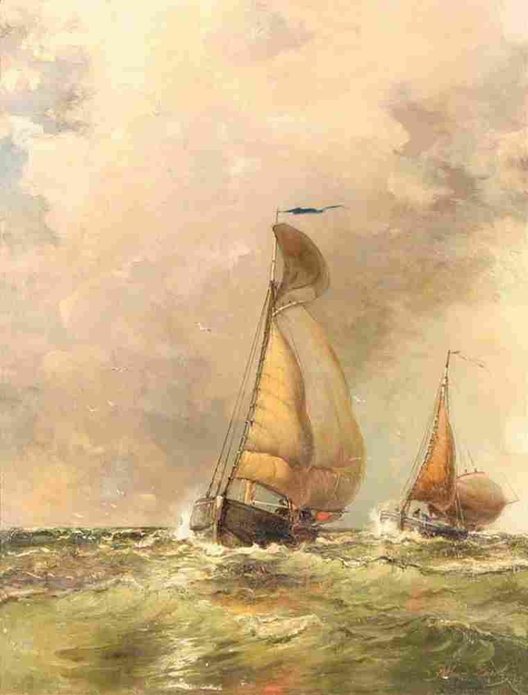 quartley Sailboats on a Frothy Sea Art A4 Photo Print