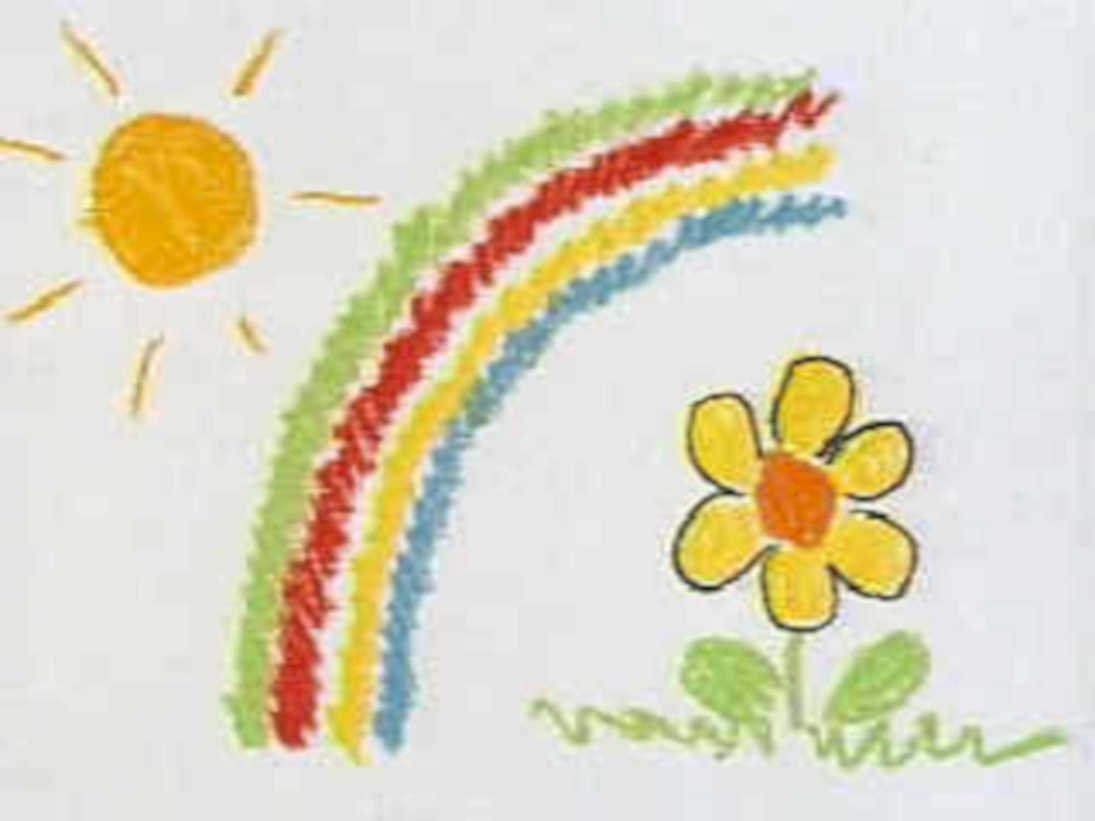 rainbow flower scene1980s 1990s A4 Photo Print