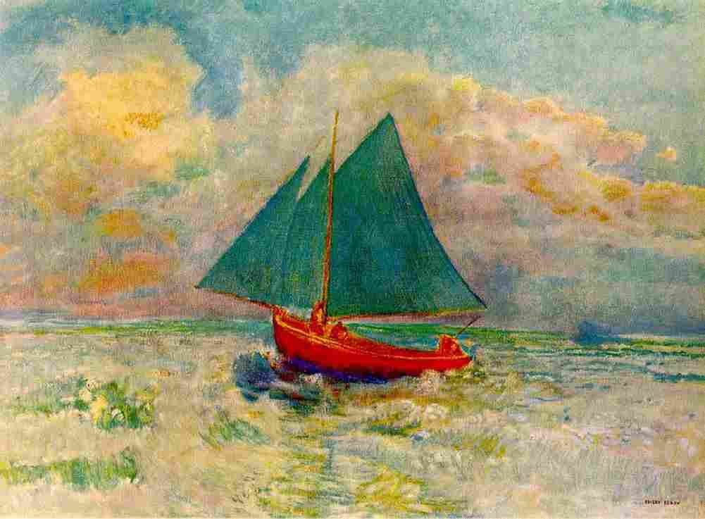 red Red Boat with Blue Sail Art A4 Photo Print