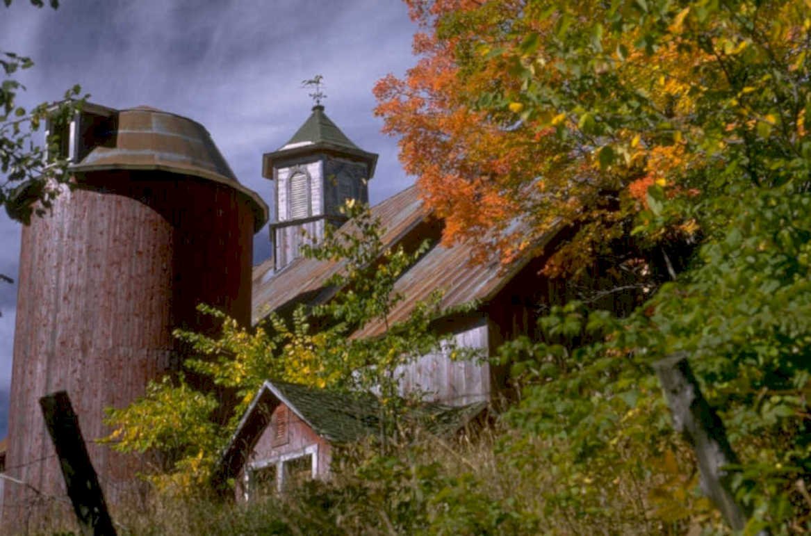 red barn autumn 2 1980s 1990s A4 Photo Print