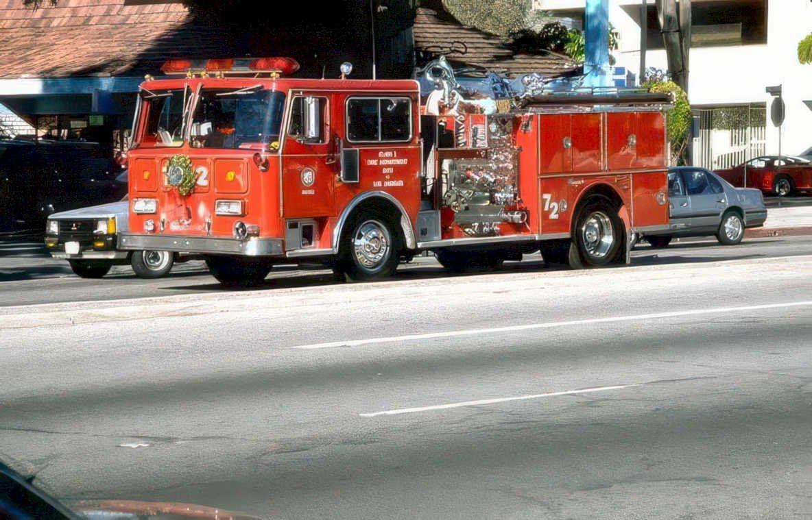 red fire engine Vintage A4 Photo Print