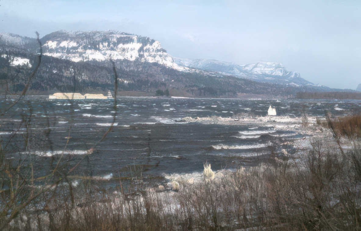 river mountains snow Vintage A4 Photo Print