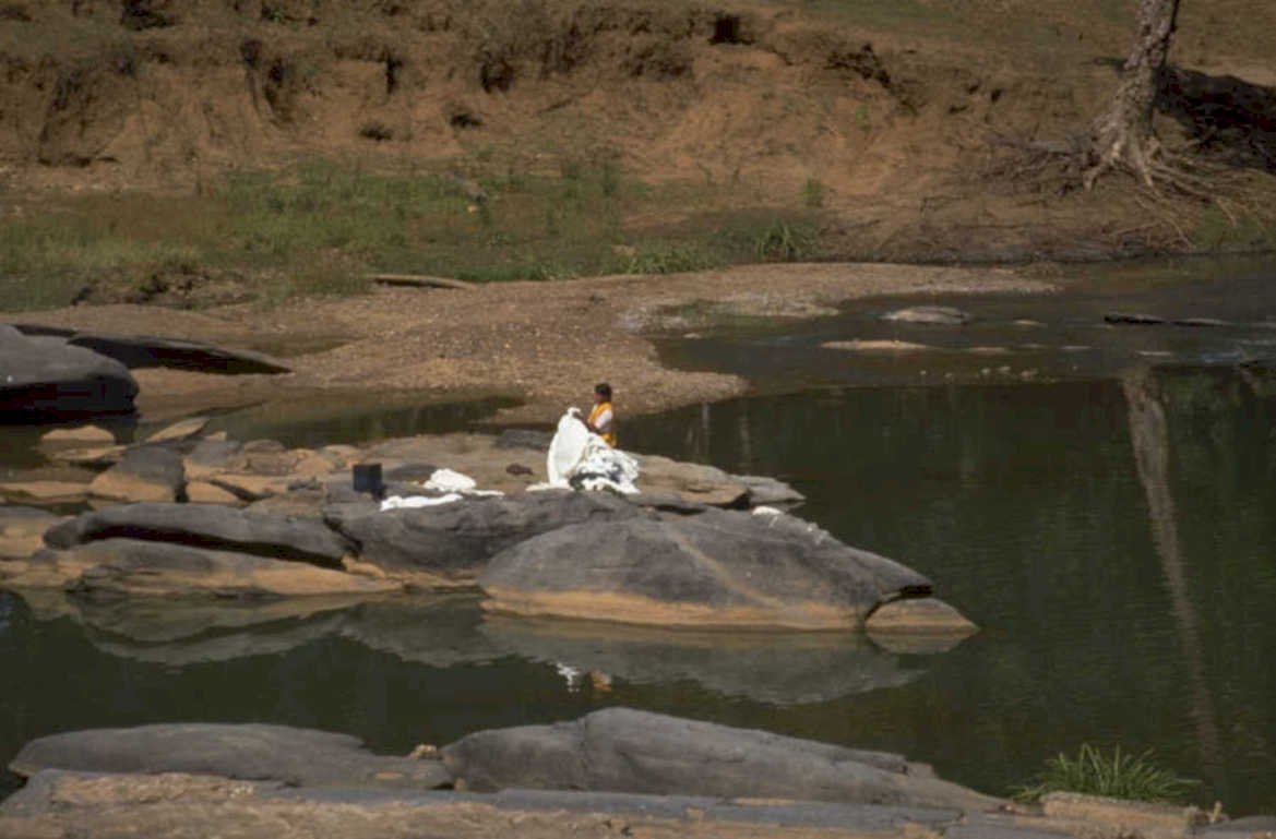 riverbank washing clothes 1980s 1990s A4 Photo Print