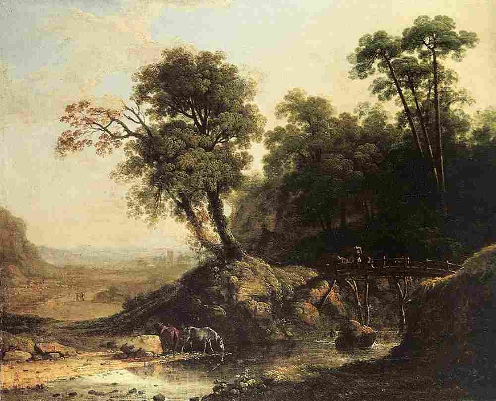 roberts Landscape with River and Horses Art A4 Photo Print