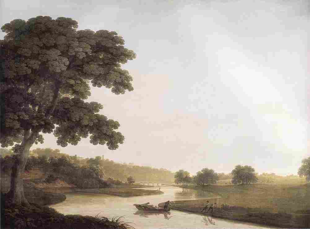 roberts The Bridge in the Park at Carton with Workmen Landing Logs from a Boat Art A4 Photo Print