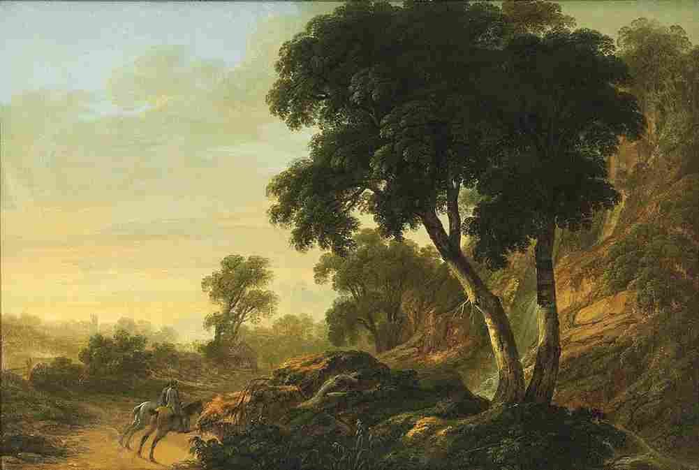 roberts thomas A Wooded Landscape with a Waterfall Art A4 Photo Print
