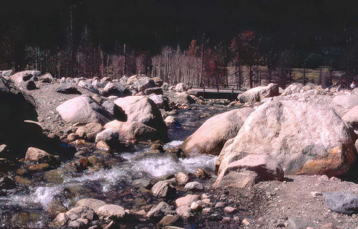 rocky river crossing Vintage A4 Photo Print