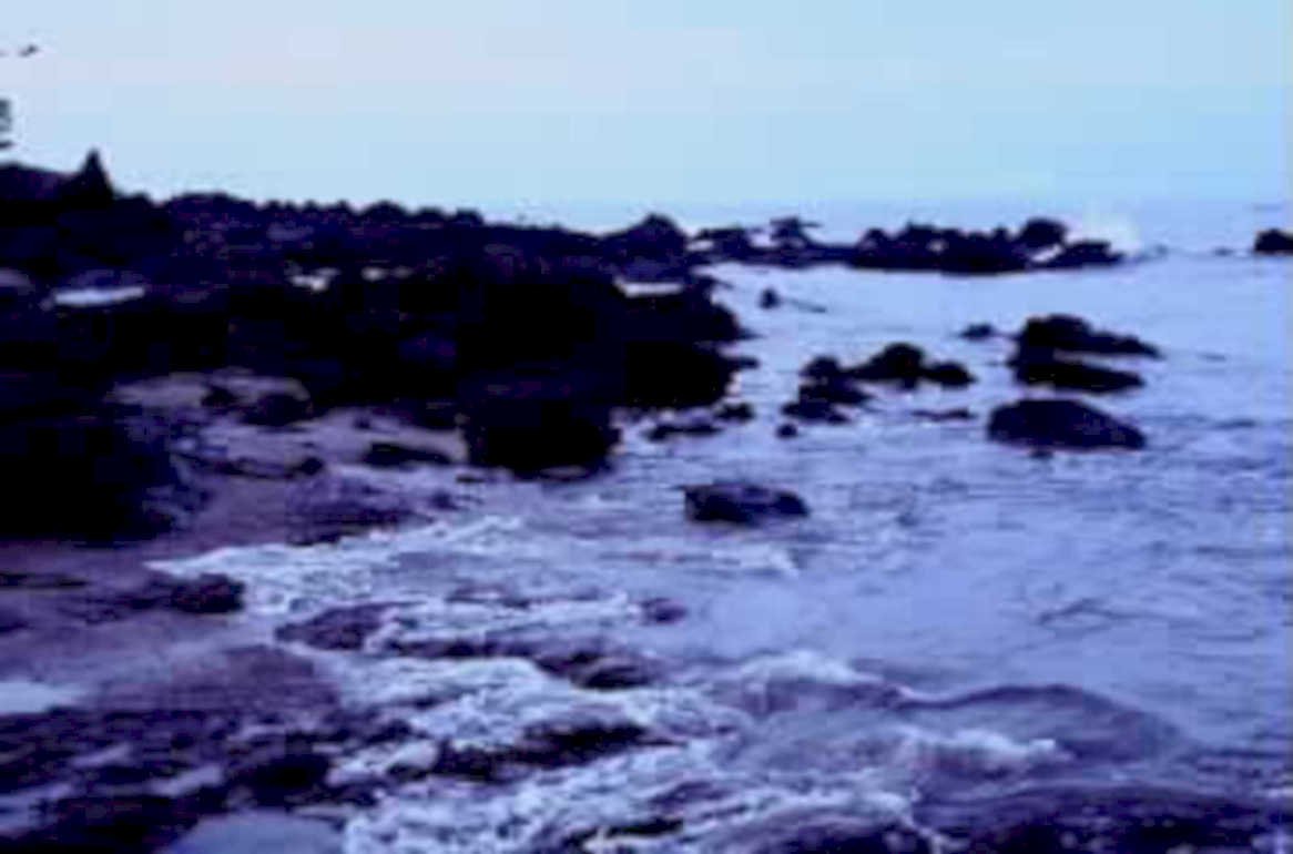 rocky shoreline sunset1980s 1990s A4 Photo Print
