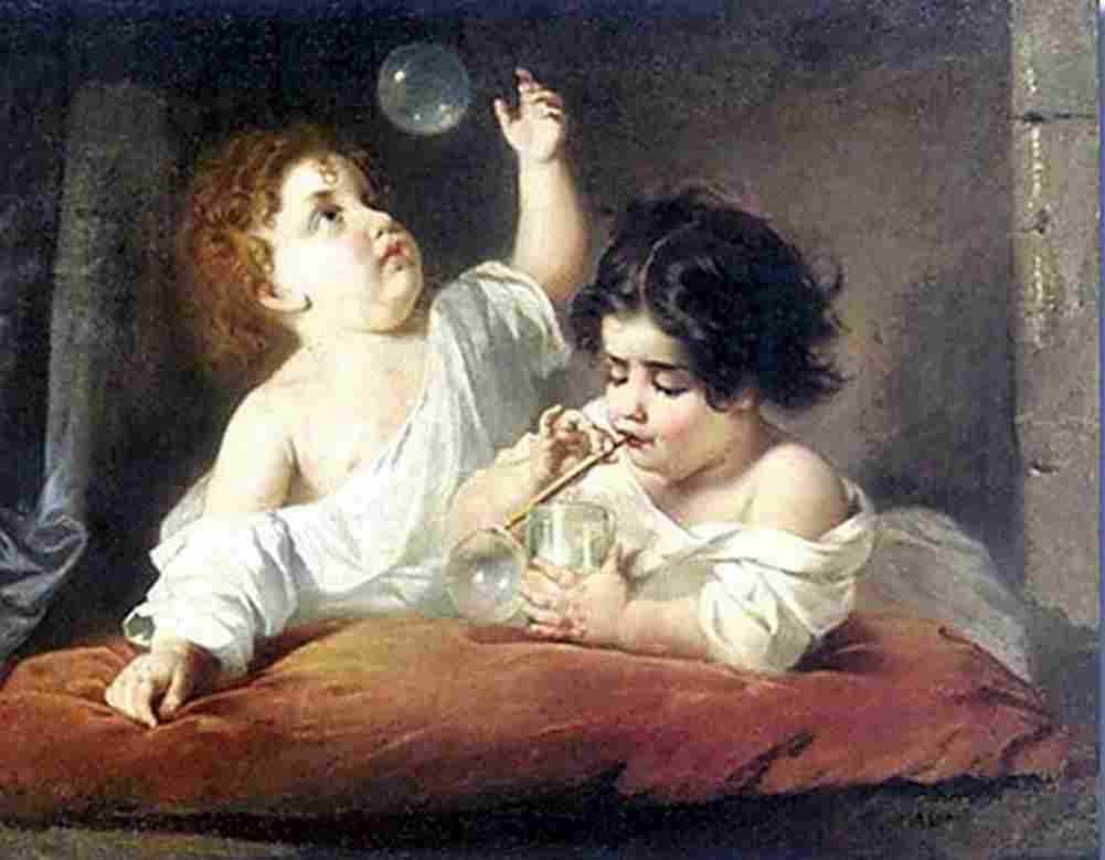 rom Children Blowing Bubbles Art A4 Photo Print