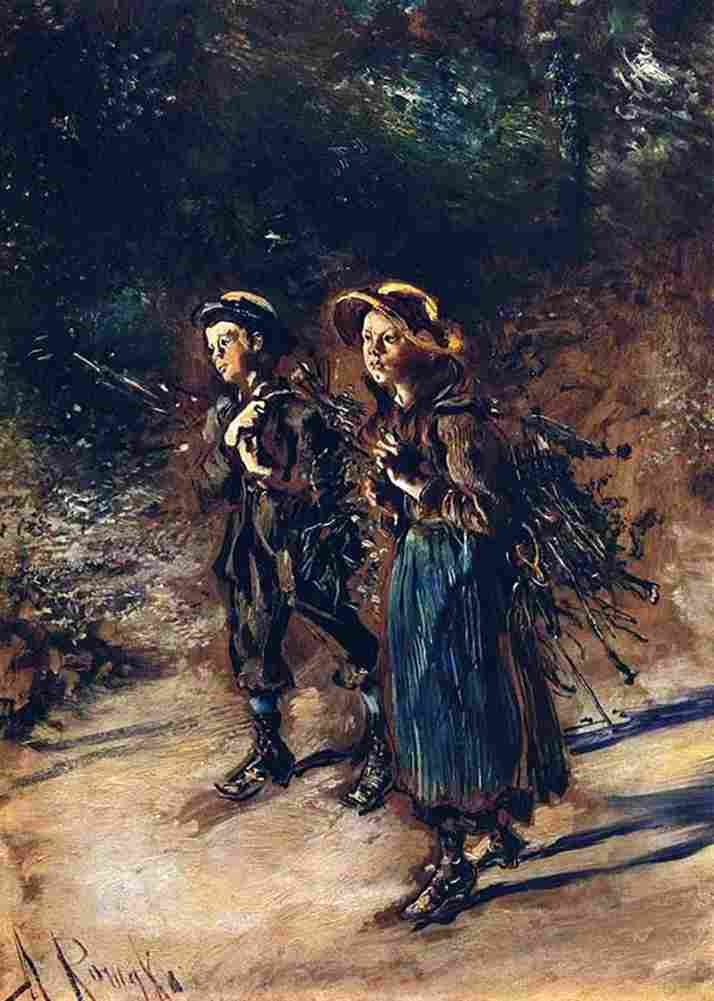 rom Children Collecting Twigs Art A4 Photo Print