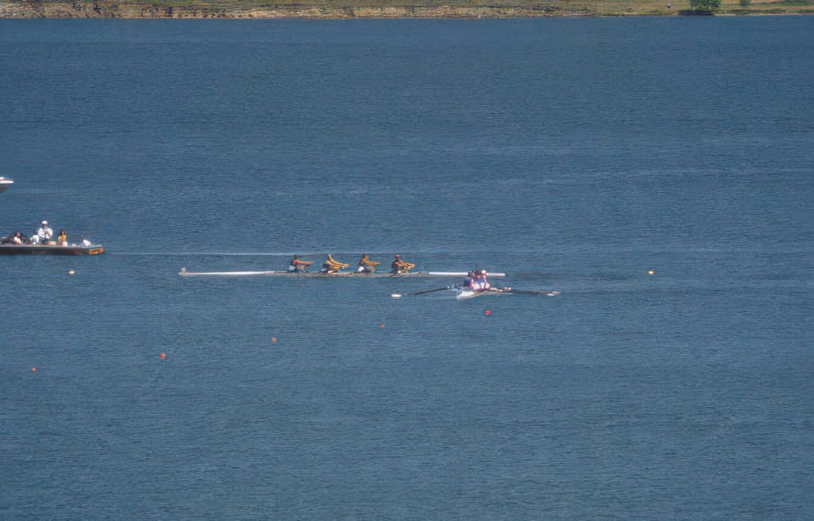 rowing boats blue Vintage A4 Photo Print