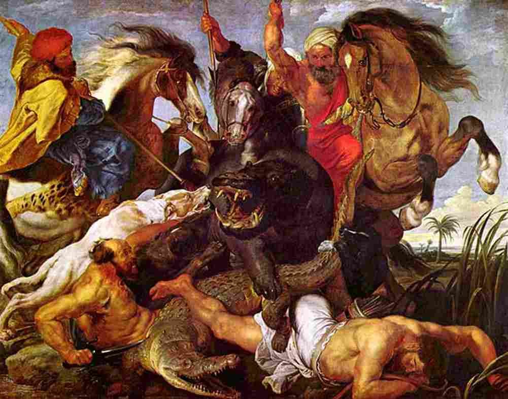 rub hippopotamus and crocodile hunt Art A4 Photo Print