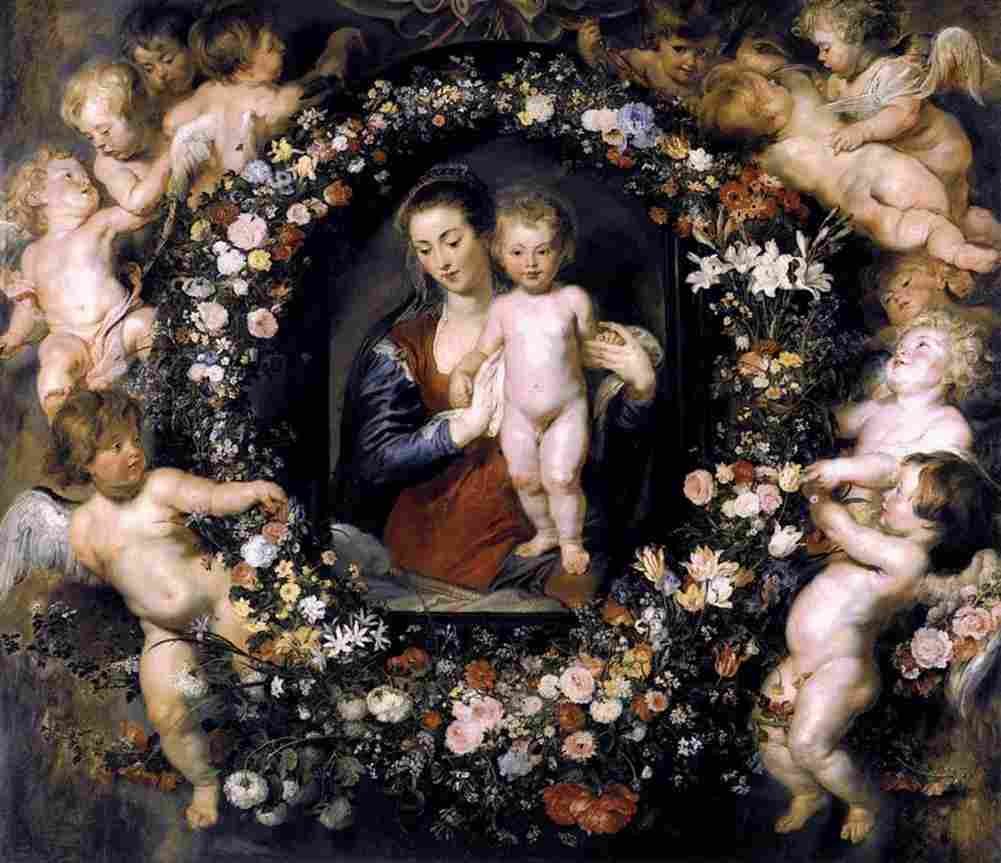 rubens Madonna in Floral Wreath Art A4 Photo Print