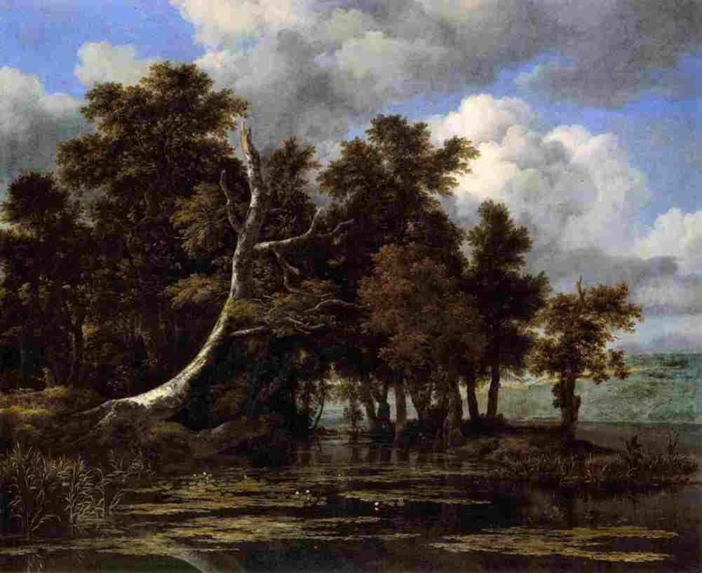 rui Oaks on a Lake with Wasserrosen Art A4 Photo Print
