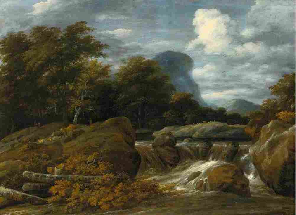 ruisdael a wooded landscape with a waterfall Art A4 Photo Print