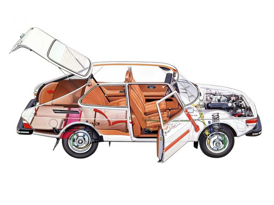 saab 99 combi coupe 1974 cutaway A4 Photo Print