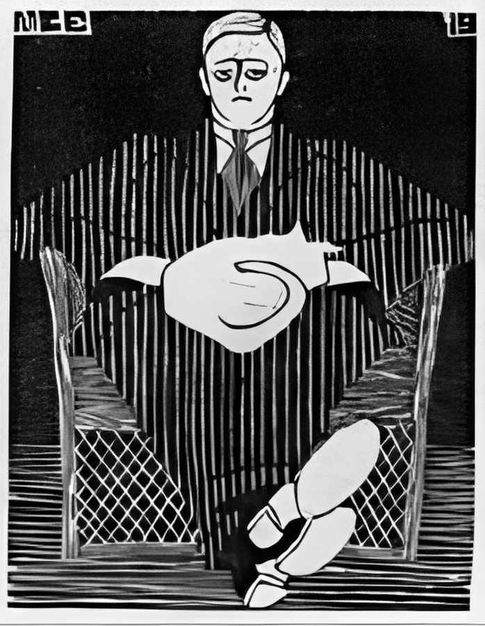 seated man with cat on his lap mc escher 1919 A4 Photo Print