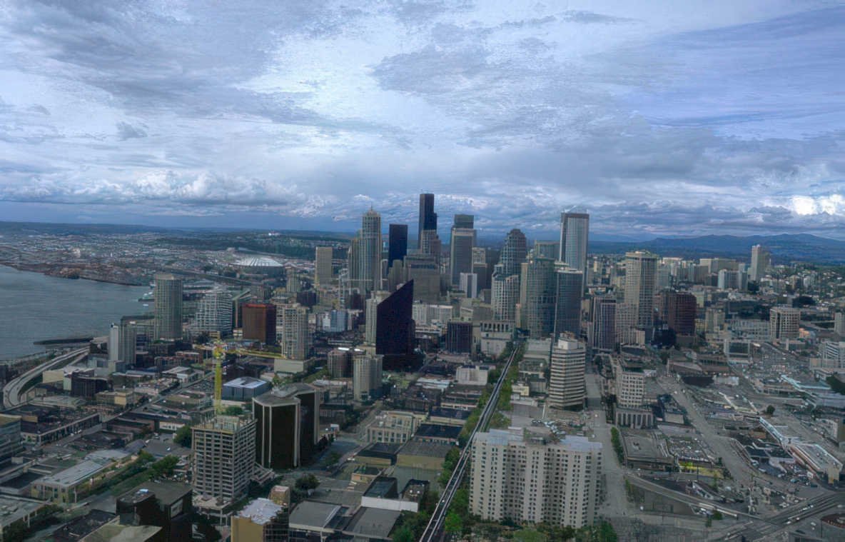 seattle skyline cranes Vintage A4 Photo Print