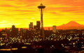 seattle skyline sunset Vintage A4 Photo Print