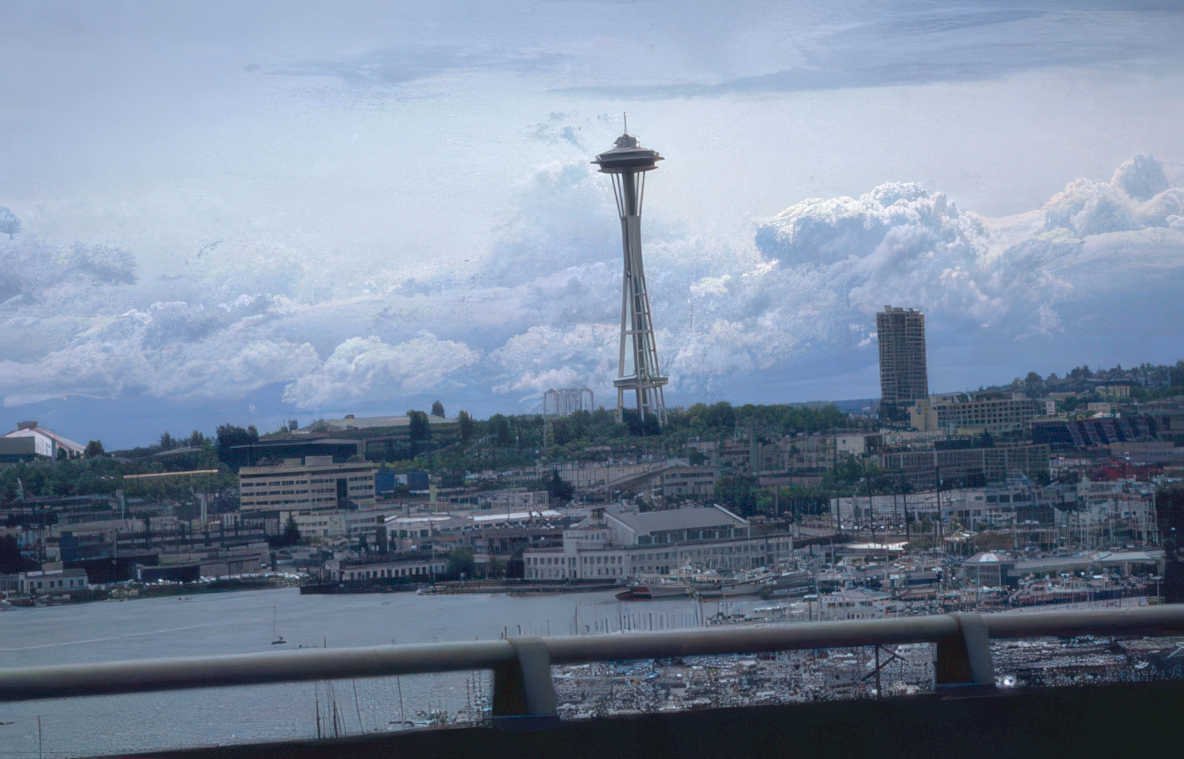 seattle skyline waterfront Vintage A4 Photo Print