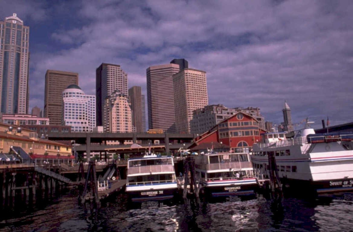 seattle waterfront boats 1980s 1990s A4 Photo Print