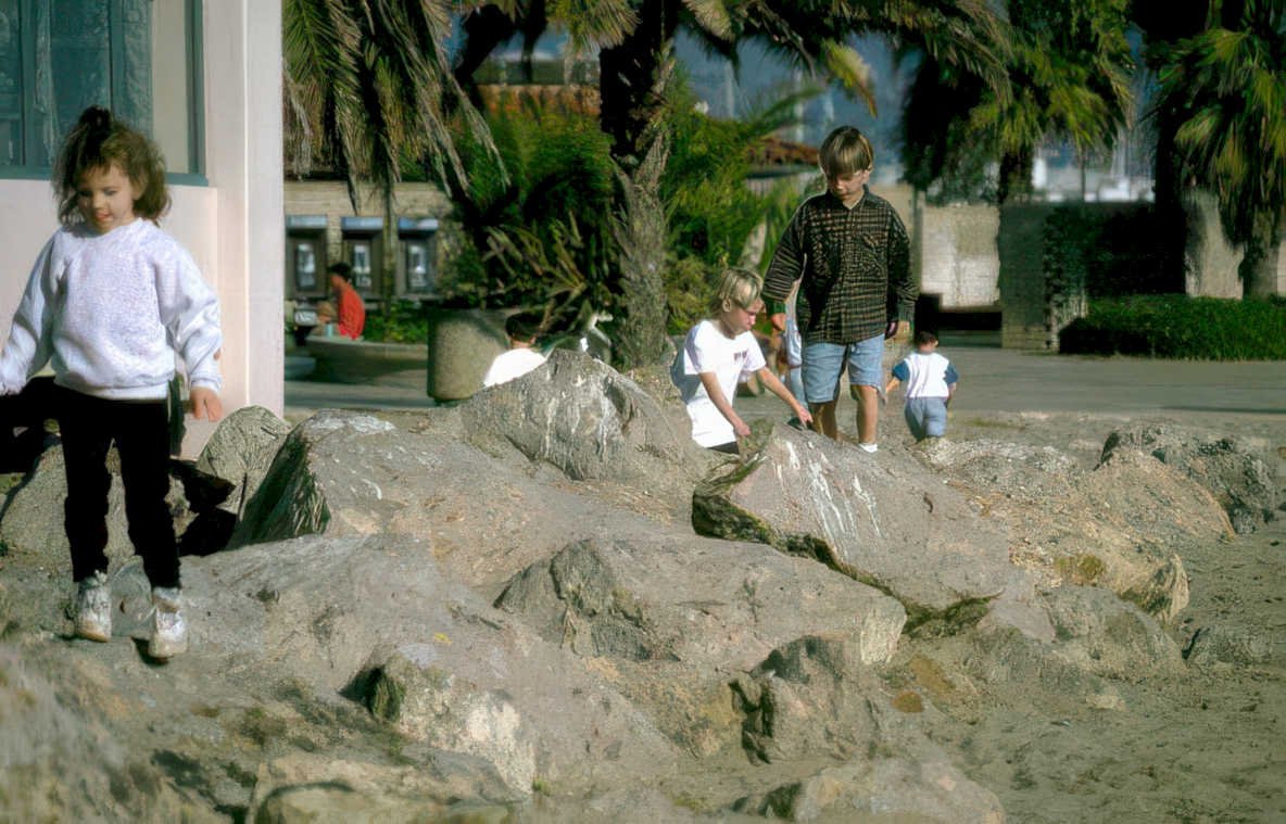 seawall children rocks Vintage A4 Photo Print