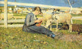 segant Knitting Girl Art A4 Photo Print