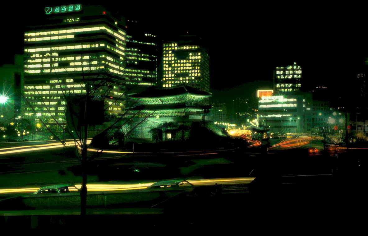 seoul night cityscape Vintage A4 Photo Print