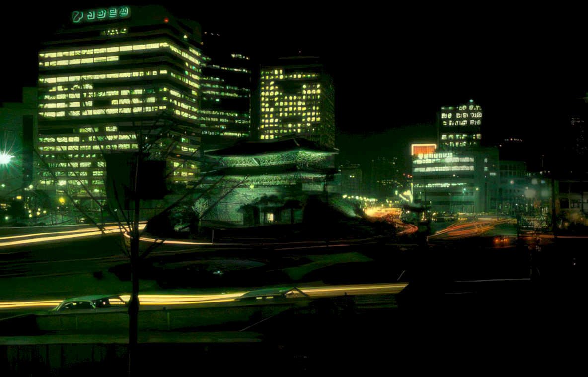 seoul night skyline Vintage A4 Photo Print