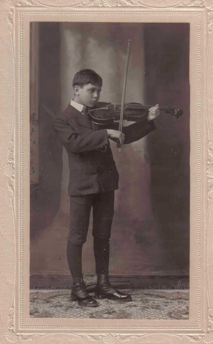sepia boy violin Vintage world war A4 Photo Print