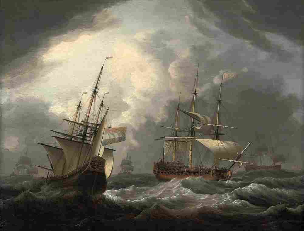 serres english frigate passing a dutch merchantman in congested waters Art A4 Photo Print