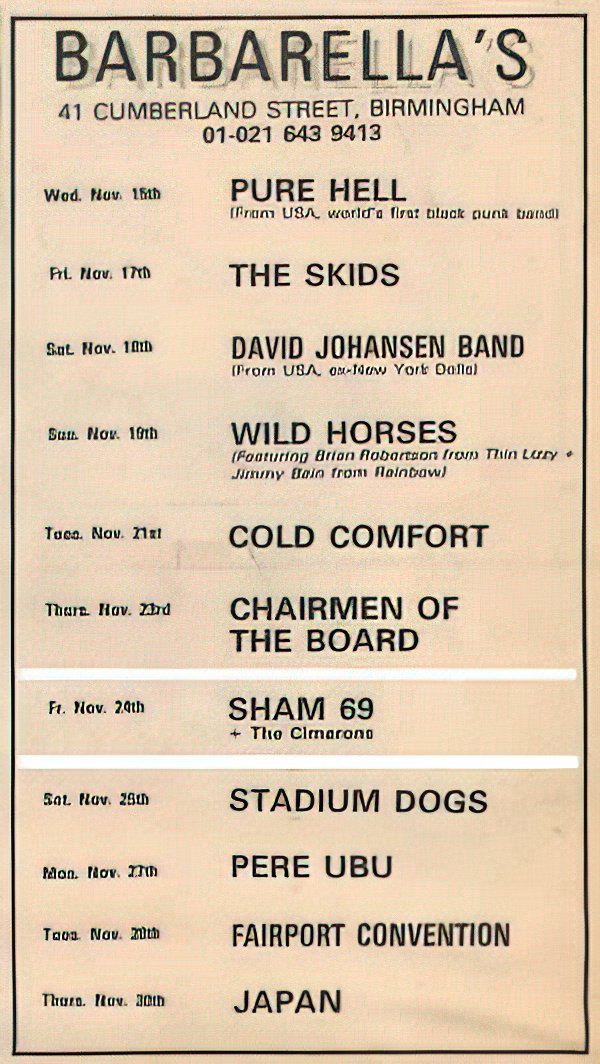 sham69BARBARELLAS Punk Flyer A4 Photo Print