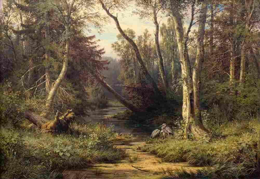 shishkin landscape with herons Art A4 Photo Print