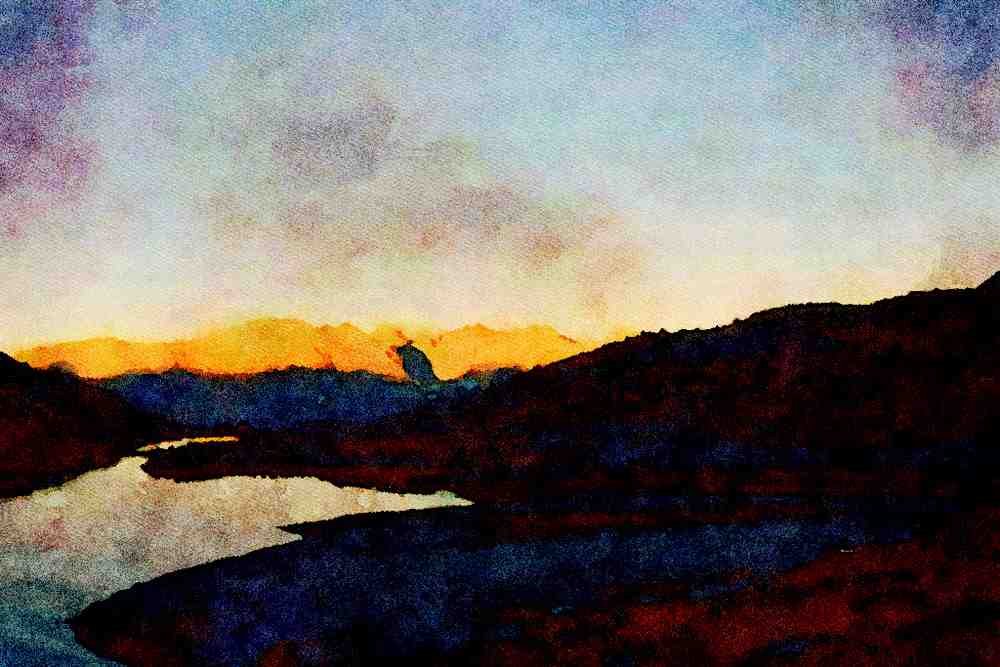 sierra Nevada Mountains 397071 Moonrise, Guitar Lake A4 Limited Edition Watercolour Print