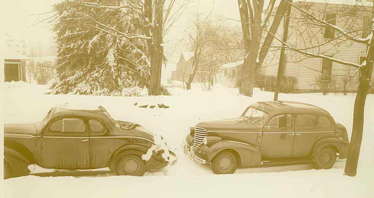 snowbound cars 1940s Vintage world war A4 Photo Print