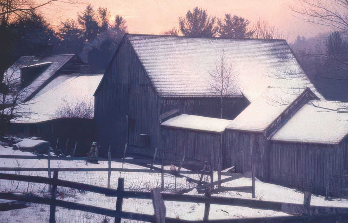 snowy barn vermont Vintage A4 Photo Print