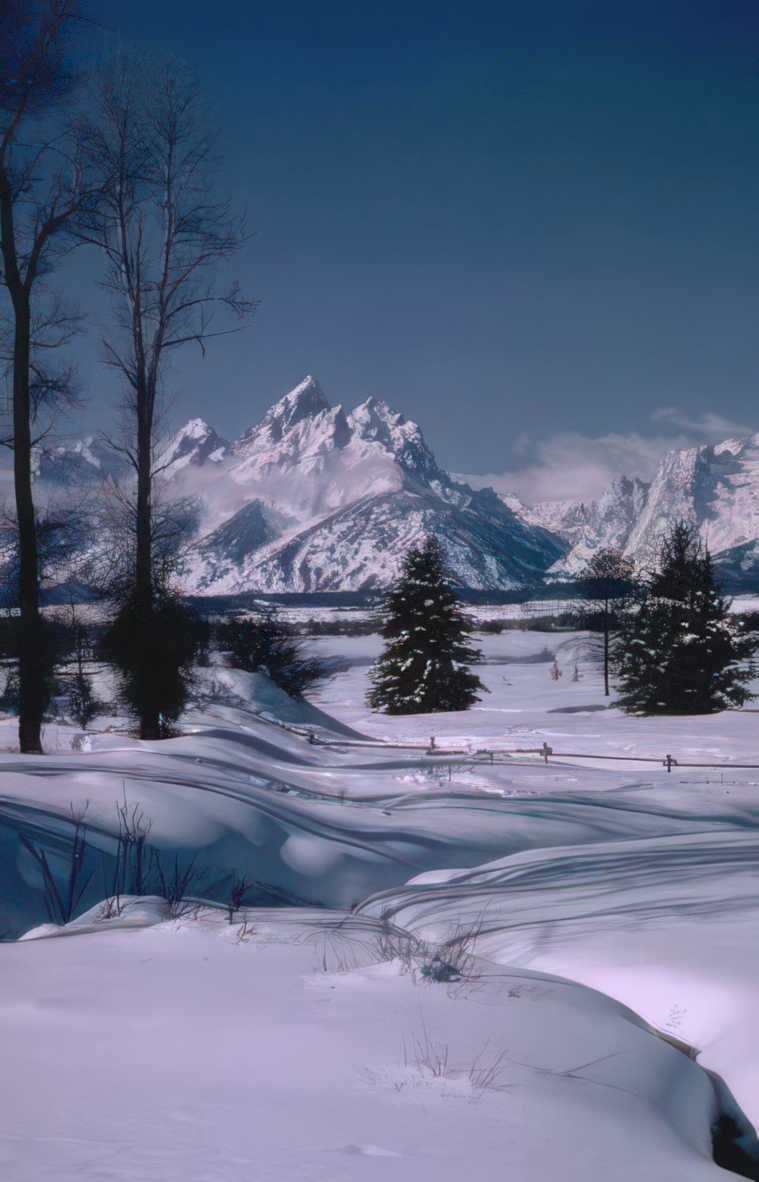 snowy teton peaks Vintage A4 Photo Print
