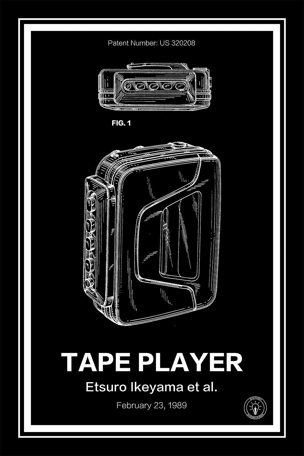 sony walkman patent print black A4 Photo Print