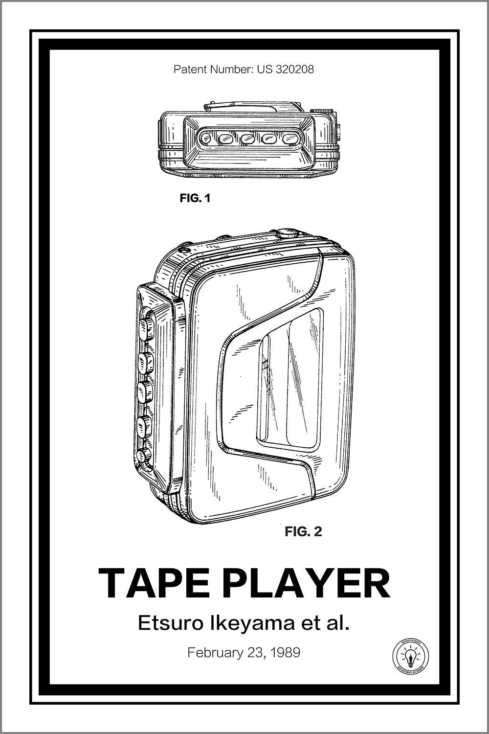 sony walkman patent print white A4 Photo Print