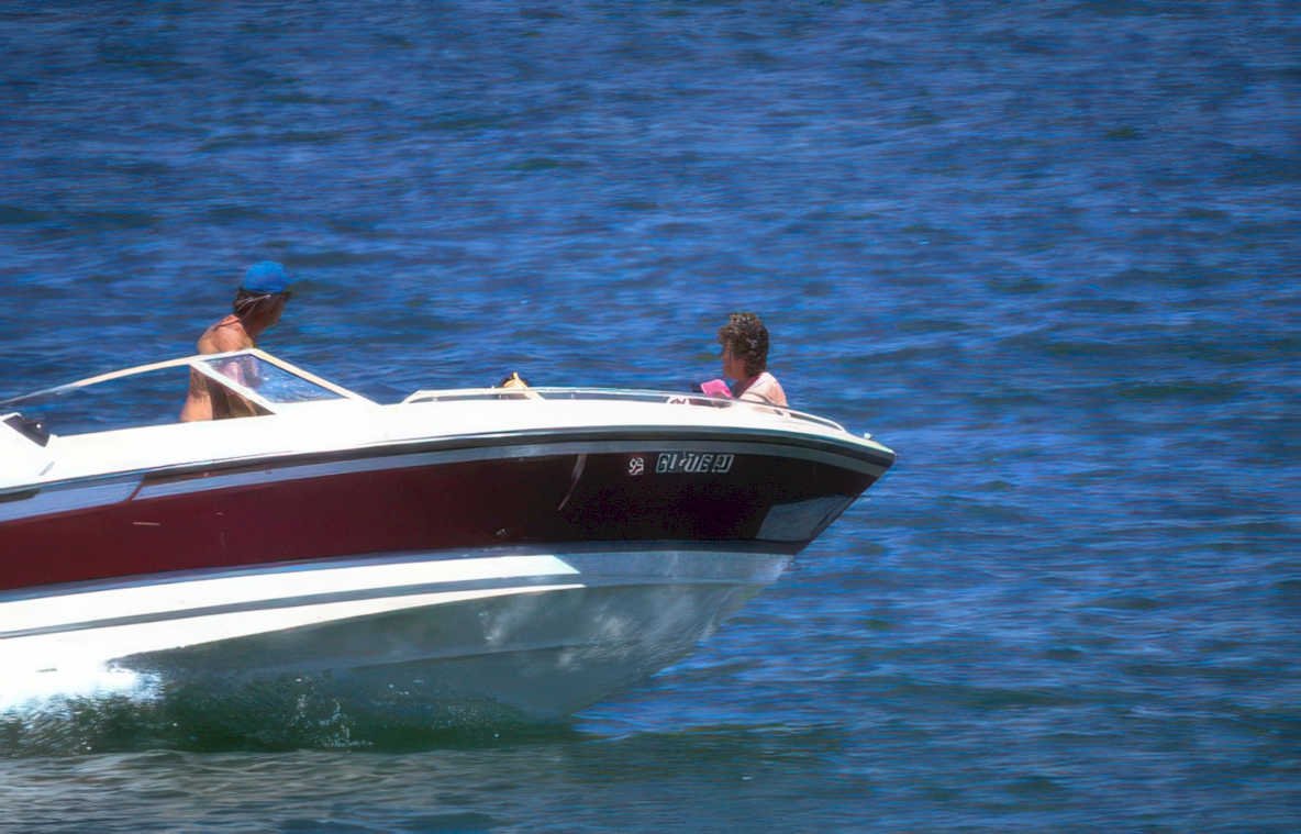speedboat lake day Vintage A4 Photo Print