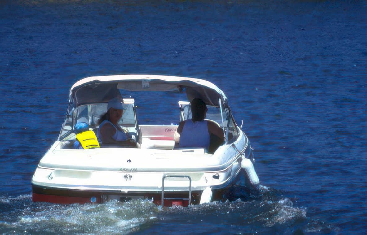 speedboat lake scene Vintage A4 Photo Print