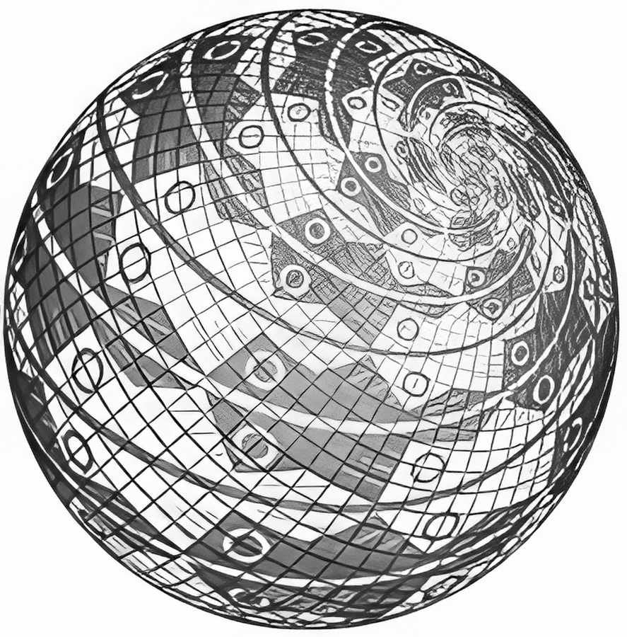 sphere surface with fishes mc escher 1958 A4 Photo Print