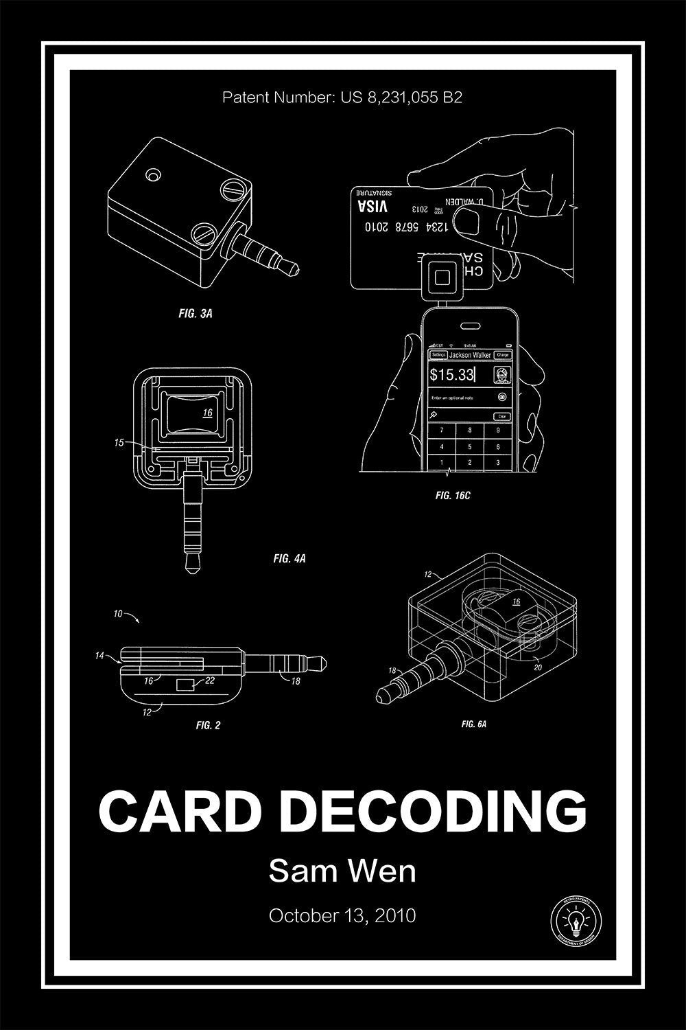 square patent print black A4 Photo Print