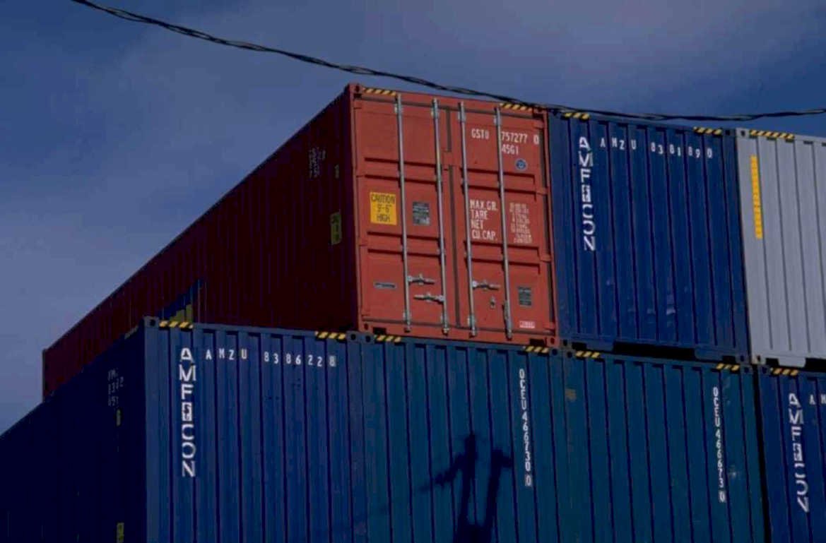 stacked containers port 1980s 1990s A4 Photo Print